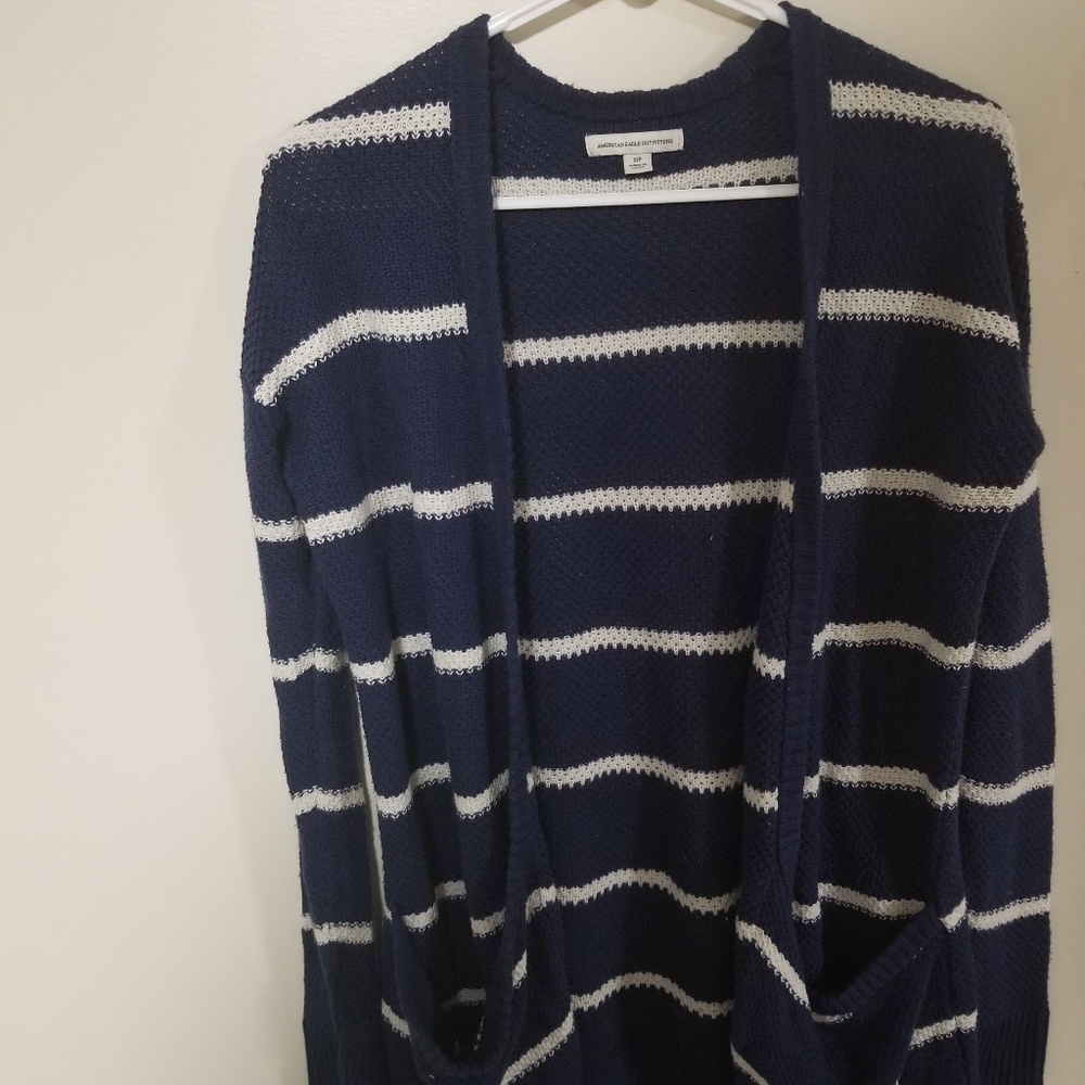American eagle Navy and white striped cardigan
